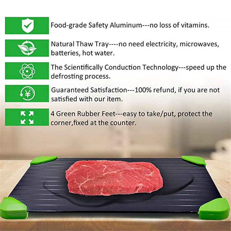 Large Quick Thaw Meat Plate Aluminum Cutting Board Quick and Safe Thawing Plate Frozen Food Meat Kitchen Cutters and Accessories Large Quick Thaw Meat Plate Aluminum Cutting Board Quick and Safe Thawing Plate Frozen Food Meat Kitchen Cutters and Accessories