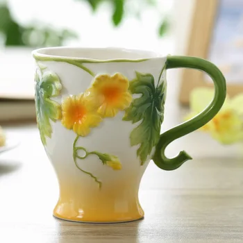 

Styles Creative Enamel Flower Coffee Mugs Procelain Tea Cups and Mugs Handpainted Mark Drinkware Best Gift for