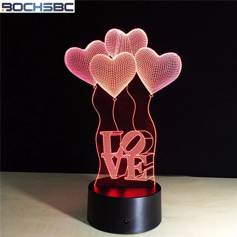 BOCHSBC Романтический 3D ночник в форме сердца 7 красочных сенсорных меняющихся