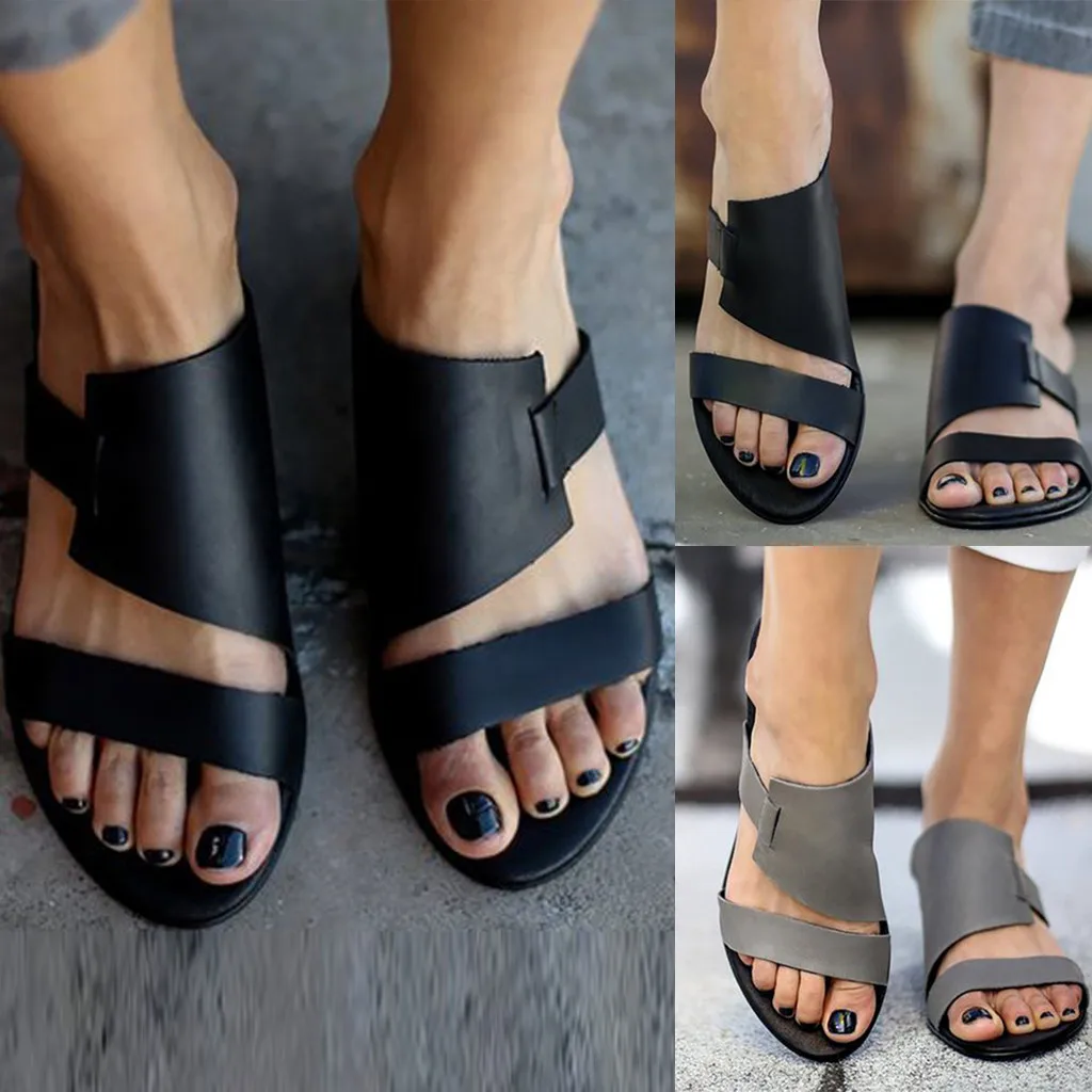 

Retro Women Gladiator Sandals Open Toe Flats Ankle Shoes Roman Ladies Shoe Beach Roman Slippers Black Gray zandalias mujer 35-43