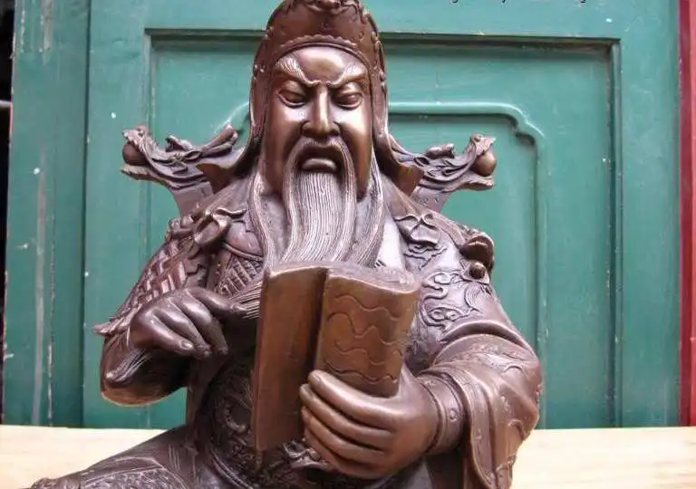

13 Chinese 100% Pure Bronze Copper Sit Dragon literature Guan Gong Guanyu Statue