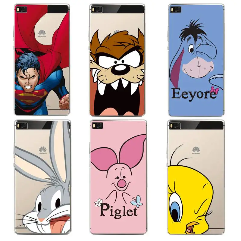 

Piglet Soft Clear TPU Phone Case For huawei P10plus P8 P9lite honor 3c 4c 6a 7 8 9 5c Coque Superman Duck Cover Free Shipping