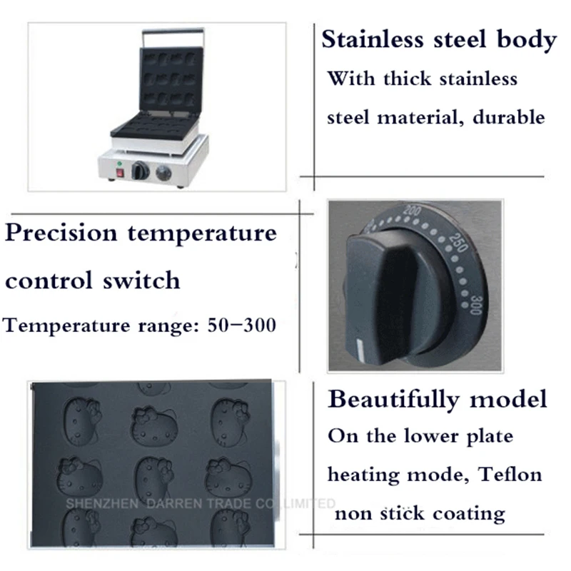 1 шт. Электрический коммерческих Кот в форме Вафельницы 110 В/220 В/1750 Вт регулируемый термостат машина для выпечки печенья машина