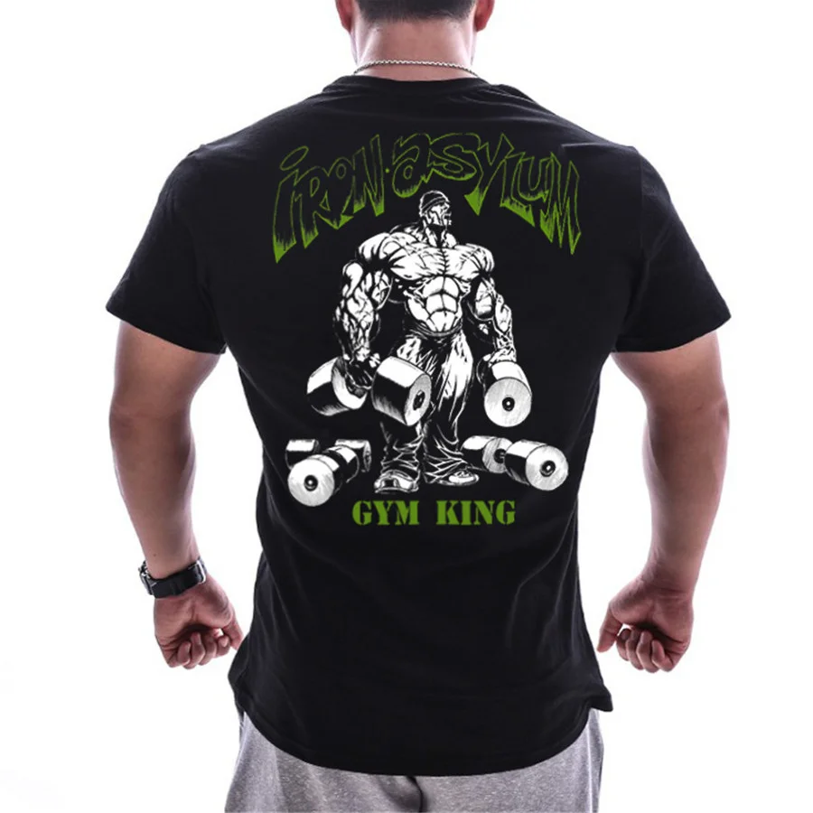 

New 2019 Men Casual Print t shirt Summer Gyms Fitness Workout Cotton Skinny Tee shirt Male Tees Tops Bodybuilding Brand Clothing