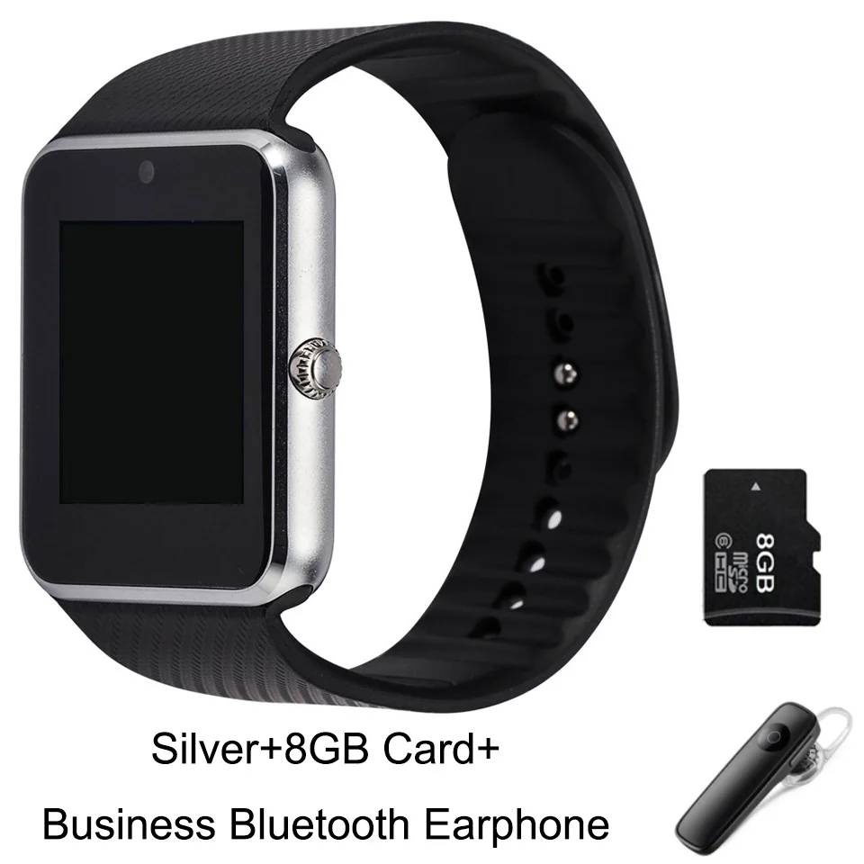 GT08 Bluetooth Смарт-часы браслет SIM TF карта телефон MP3 Smartwatch для Apple iOS Android SMS/напоминание о звонках фитнес-камера - Цвет: SilverxCardxBusiness