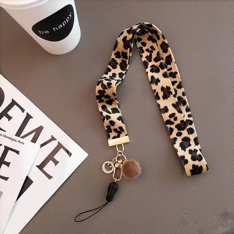 Шнурок для ключей цепочка-подвеска ID Card Подсолнух Пряжка шарф телефон ремень фланелевый Леопардовый шейный ремешок смайлик лицо кулон меховой шар