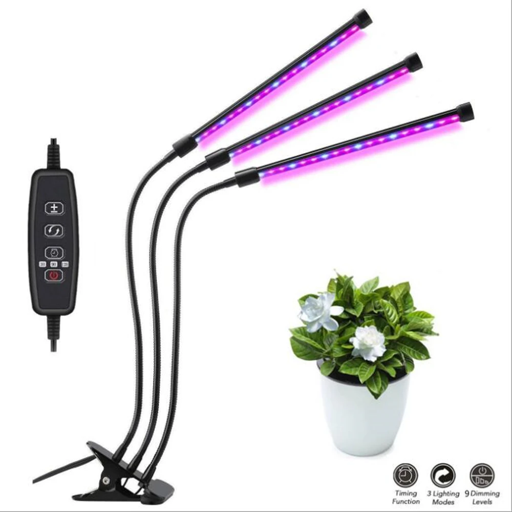 

Plant Growth Light LED18W 27W Full Spectrum Timing Dimmable Double Head Three Tube Clip Plant Light