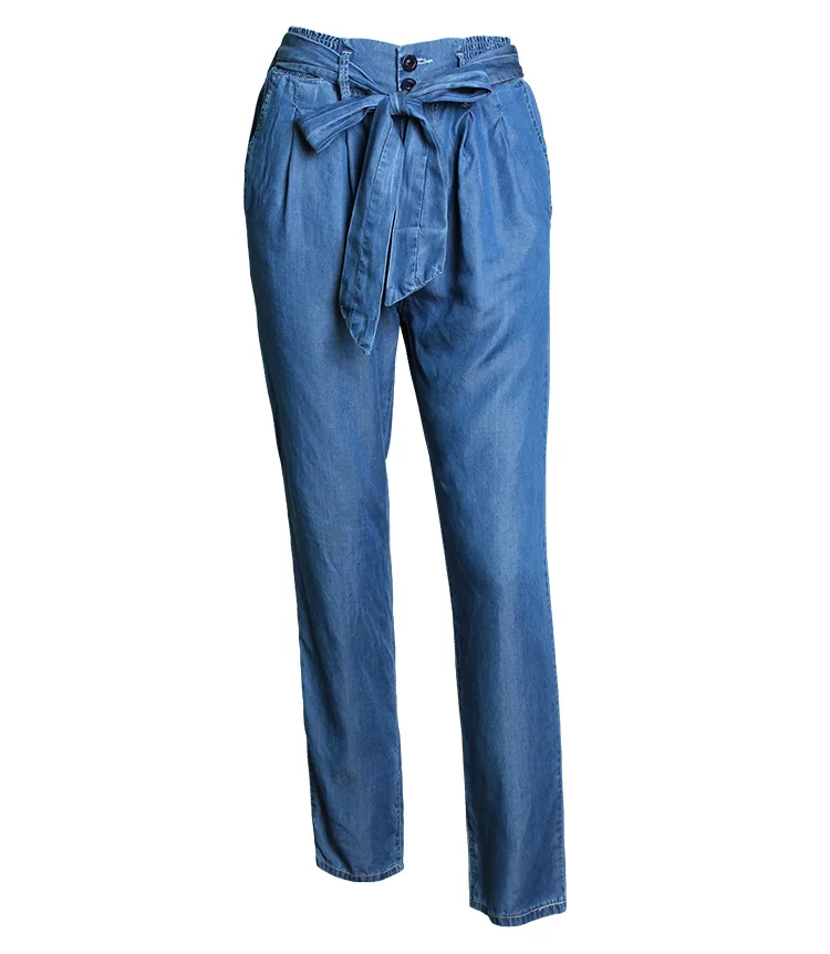 Элегантные свободные брюки с высокой талией, длинное платье-карандаш с поясом, брюки, духов, однотонные, растягивающиеся Модные женские синие женские брюки и джинсы