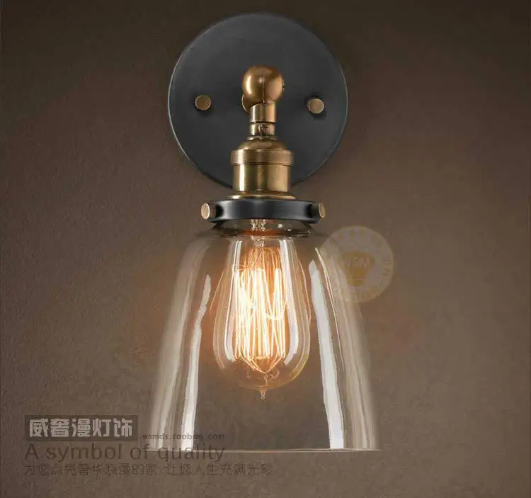 Vintage Industrial Glass Wall Sconces Copper Lamp Holder Bedroom Bedside Flush Mount Light ...