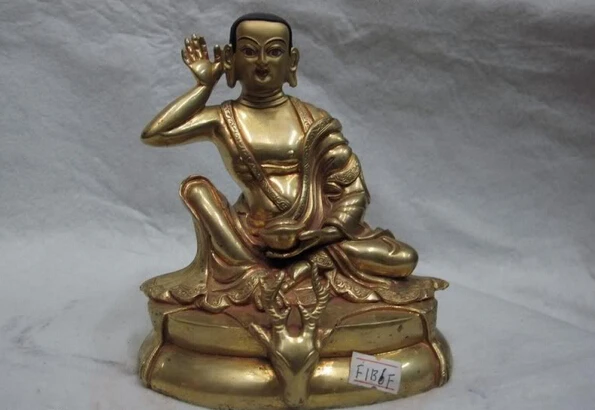 

150401 S1099 Tibet Fane 100% Copper 24K Gold Gild Buddhism Gelug Sect Milarepa Buddha Statue