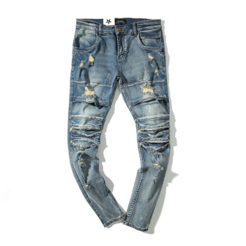 

Fashion Men Long Jeans High Street Hole Jeans Washed Rock Feet Men's Jeans Fashion New Trend Jeans