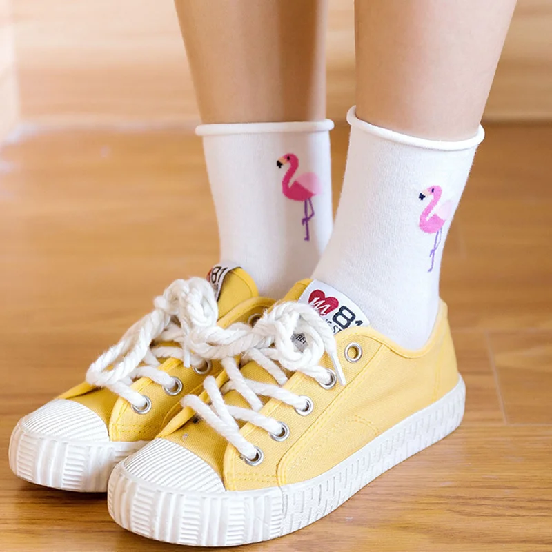 Dreamlikelin Harajuku для женщин хлопковые носки мультфильм Фламинго Пингвин Альпака Жираф животных печати дамы Kawaii высокие носки