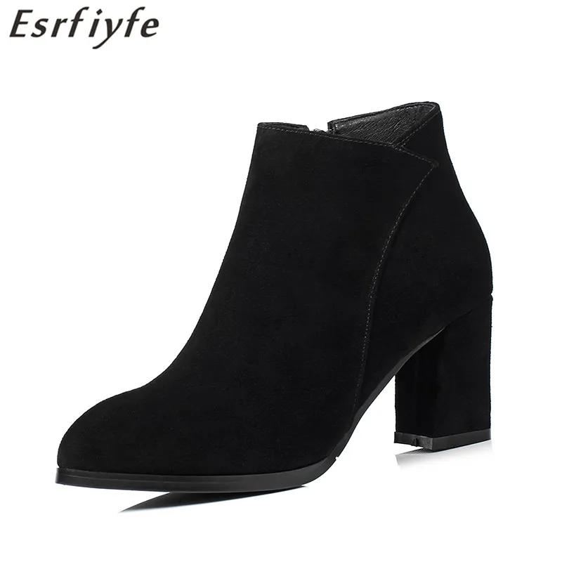 ESRFIYFE Новая горячая Распродажа Botines Mujer модные замшевые сбоку молния острый носок