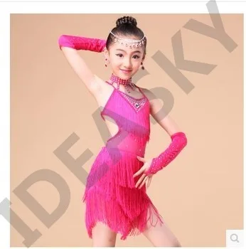 girls fringe ballroom to children sleeved tassel latin clothing competition dress samba rumba and tango dance dresses for sale