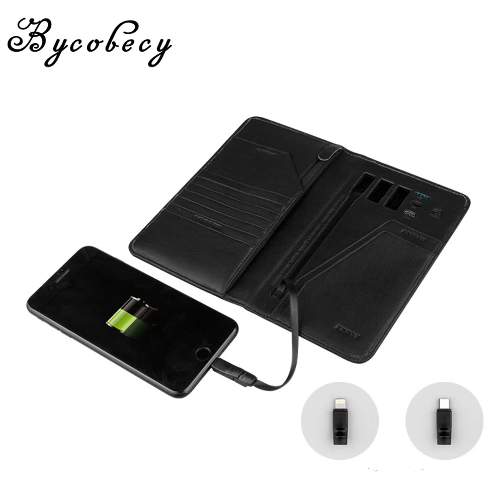 

BYCOBECY 2019 New PU Smart Wallet With Iphone And Android Capacity 10000 mAh Creative Wallets USB Charging Unisex For Travel