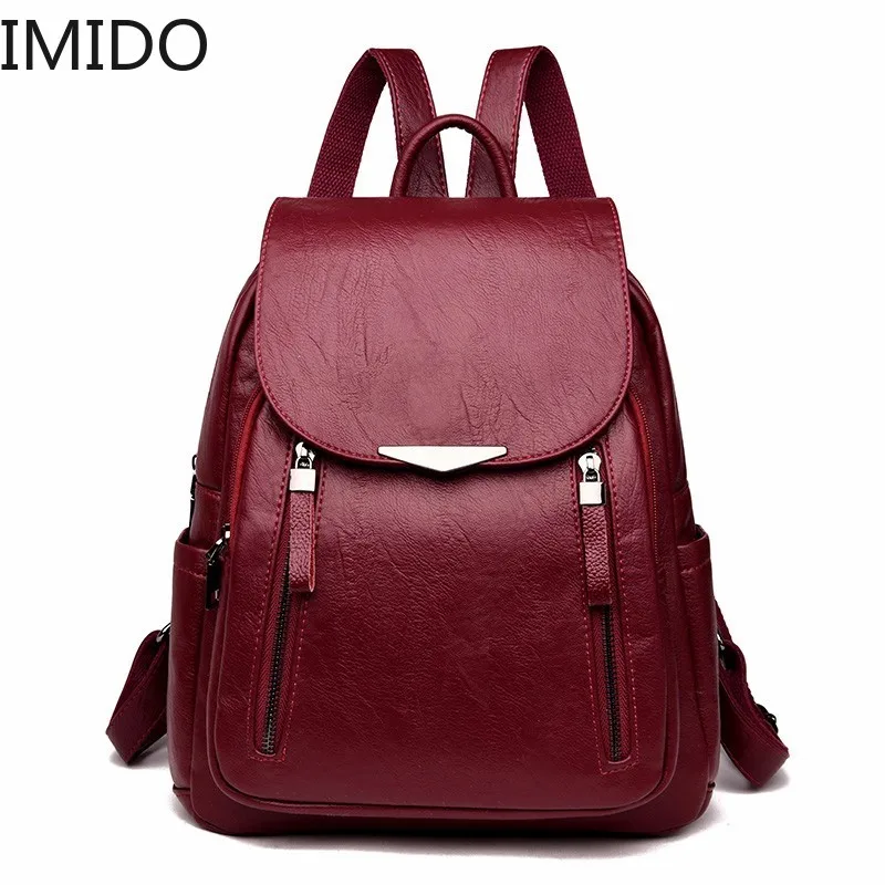 

2019 New Women Leather Backpacks Female Shoulder Bag Sac A Dos Ladies Bagpack Vintage School Bags for Girls Travel Back Pack New