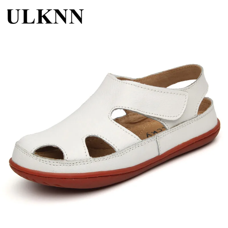 ULKNN Summer Children Sandals Genuine Leather Sandal Beach Shoes Boys Sandals Girls Shoes For Kids Closed Toe Toddler Breathable