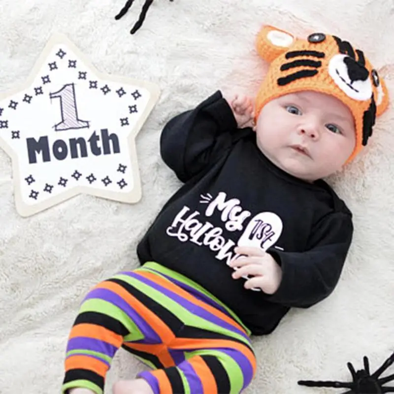 Harga Musim Gugur Bayi Yang Baru Lahir Huruf Cetak 2 Pcs Pakaian Set Baju Monyet Garis Setelan Celana