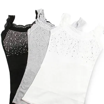 Girl Women’s Rhinestone Sequin Lace Tank Top Sling Camisole Vest Slim sleeveless vest casual Female Sexy Loose Solid 2019