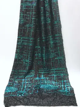 

Green Sequins Lace Fabric 2019 High Quality African Evening Dress Fabrics New Nigeria Sequined Embroidered Mesh Net Lace Fabric