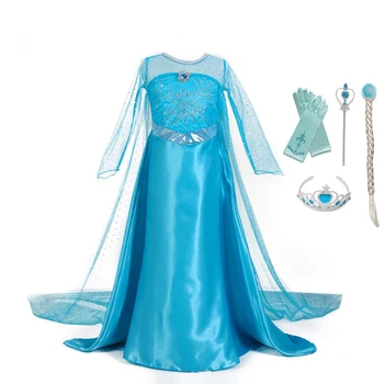 

VOGUEON Princess Elsa Cosplay Costume for Little Girl Diamond Sequin Snow Queen Dress up Party Clothes with Train Children Gift