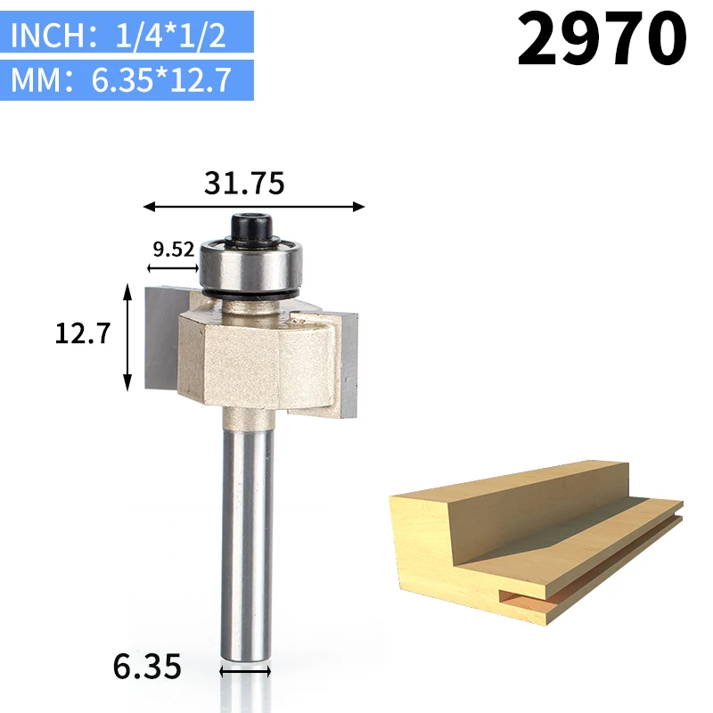 HUHAO 1 шт. 1/" хвостовик T тип бит с подшипник, деревообрабатывающий инструмент фрезы для дерева Rabbeting бит Концевая фреза - Длина режущей кромки: 2970