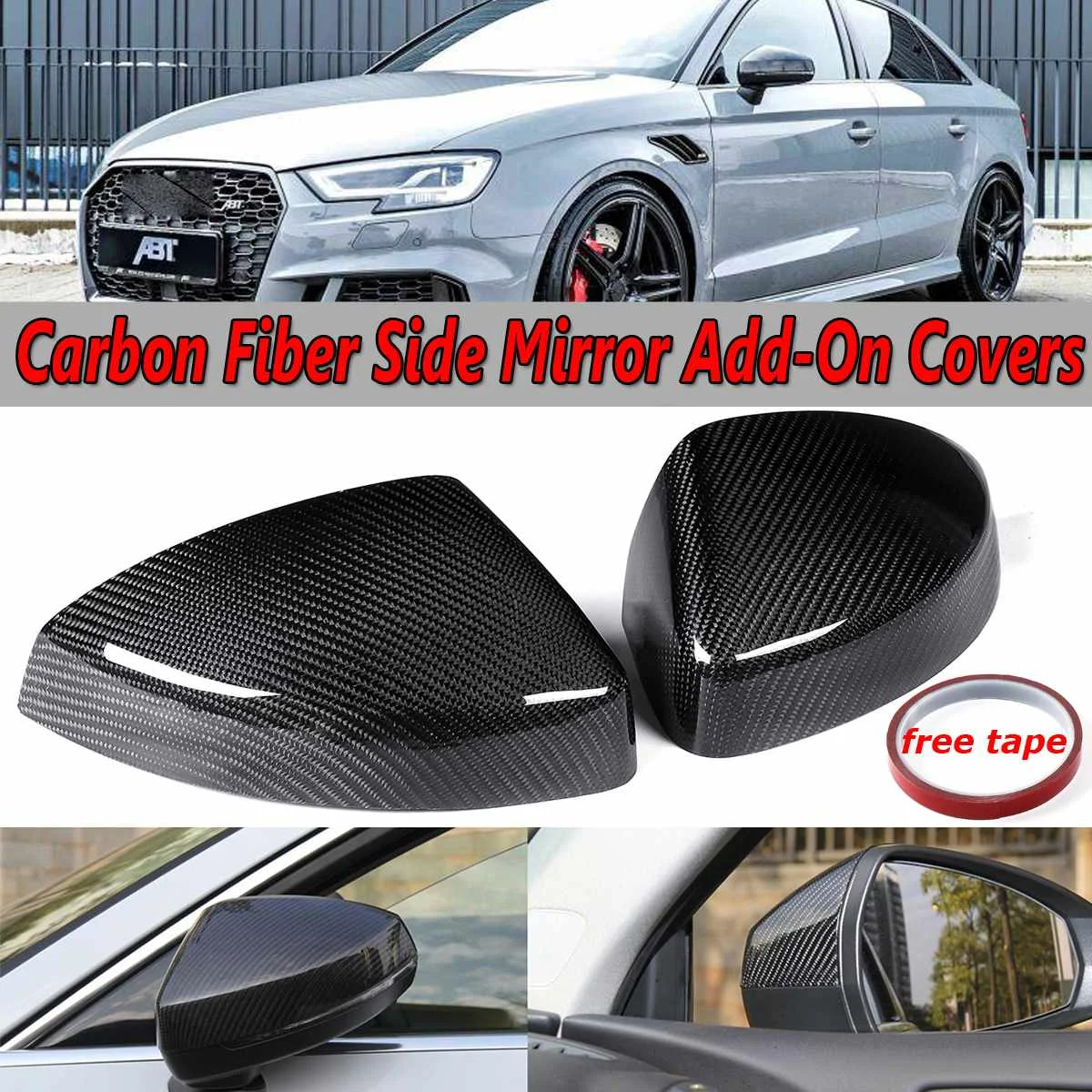 

High Quality Real Carbon Fiber Car Rearview Rear View Side Add-On Mirror Covers Caps For Audi A3/S3/RS3 Models 2014-2018