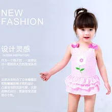 Милое розовое платье для девочек от 1 до 10 лет купальный костюм, цельный красивый купальник принцессы с вышивкой вишни, гофрированный купальный костюм