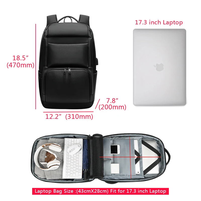 Hombres Mochila de viaje de gran capacidad adolescente hombre Mochila atrás Anti-ladrón bolsa de carga USB 17,3 \ Hombres Mochila de viaje de gran capacidad adolescente hombre Mochila atrás Anti-ladrón bolsa de carga USB 17,3 \