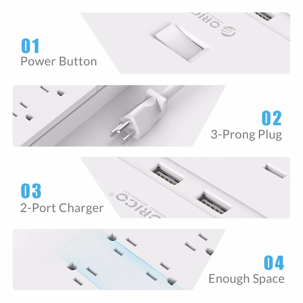 ORICO USB Мощность полосы защита розетки от скачков напряжения 10 розетками