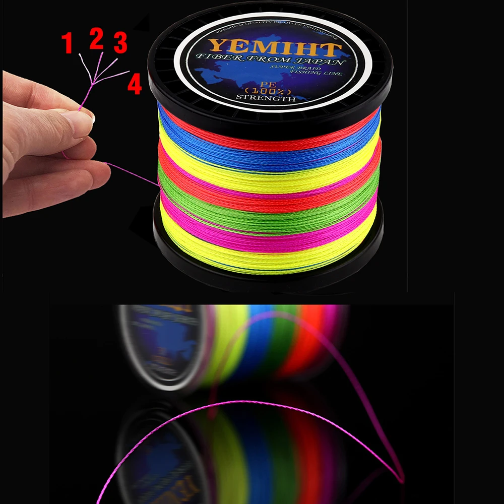 YEMIHT 500M 300M 100M Multicolour PE Braided Wire 4 Strands 10 -120lb Multifilament Japanese Fishing Line
