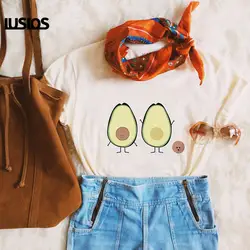 LUSLOS/Милая женская белая летняя футболка с короткими рукавами с принтом авокадо, Повседневная футболка с круглым вырезом и рисунком Harajuku