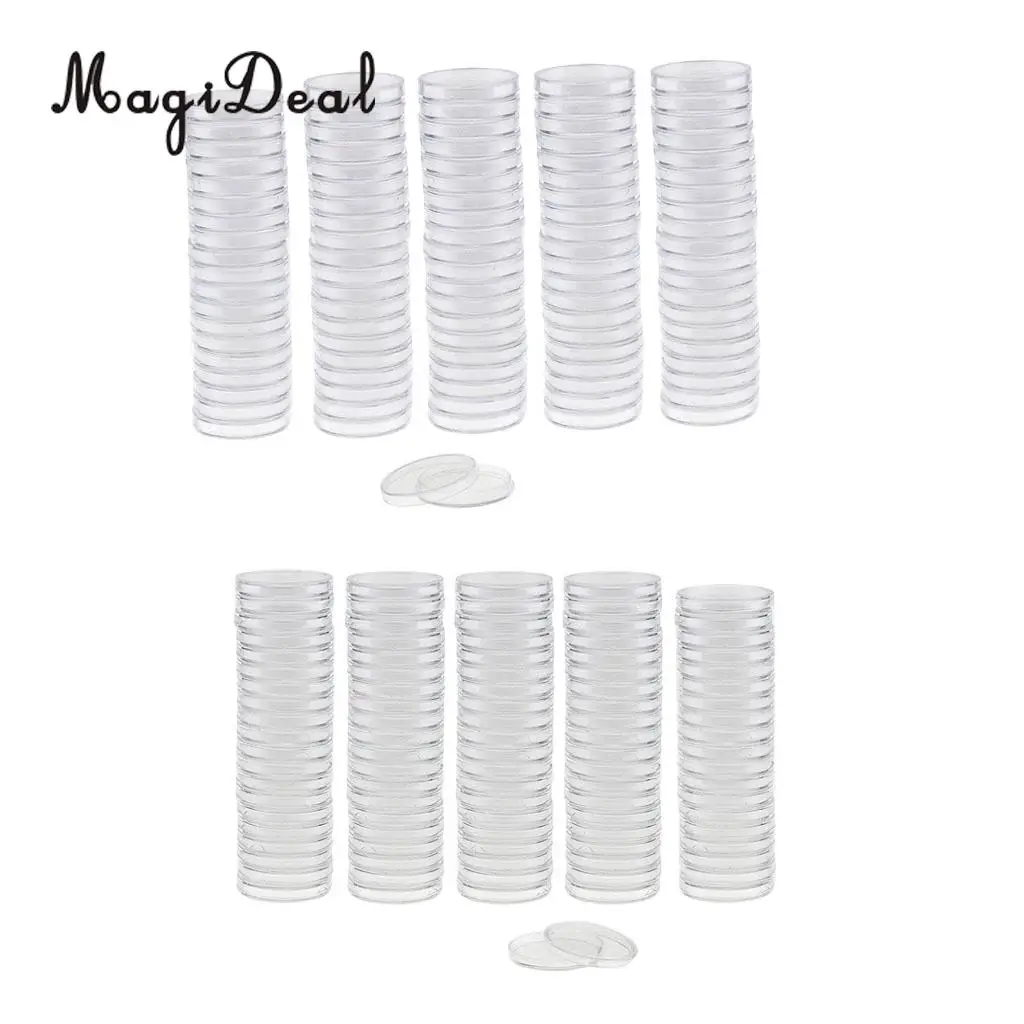 MagiDeal 200x Coins Display Case Clear Transparent Capsules Round Box 30mm/37mm for Collectors