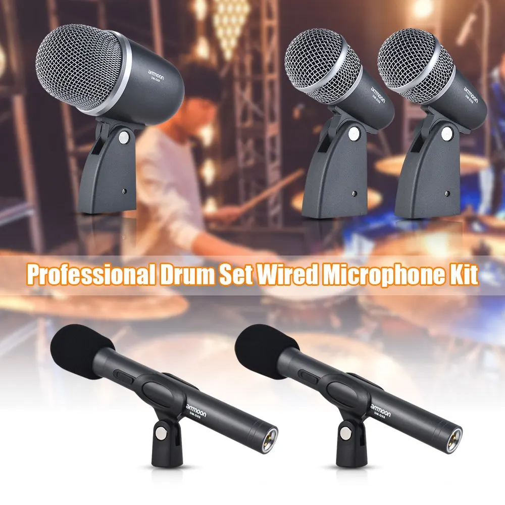 

ammoon DM-DX8 5-Piece Professional Wired Drum Set Microphone Mic Kit with Mounting Accessories Aluminum Carrying Case