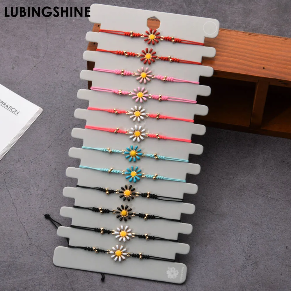 

Exquisite Enamel Sun flower Charms Braid Rope Bracelet Handmade Adjustable Bracelets for Women Girl Holiday Ethnic Jewelry 12pcs