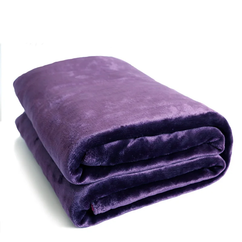 Flannel Thick Double Bed Blanket Cover Fleece Throw Purple Blanket on