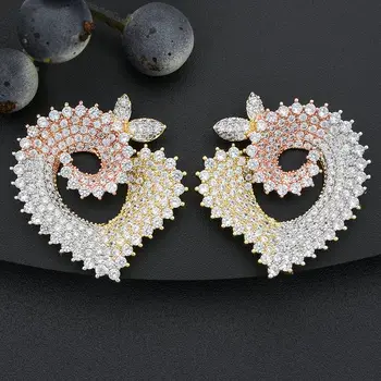 

ModemAngel Delicate Heart-Shaped Engagement Wedding Party Nightclub Statment Earring AAA Cubic Zirconia 3 Colors Eardrop