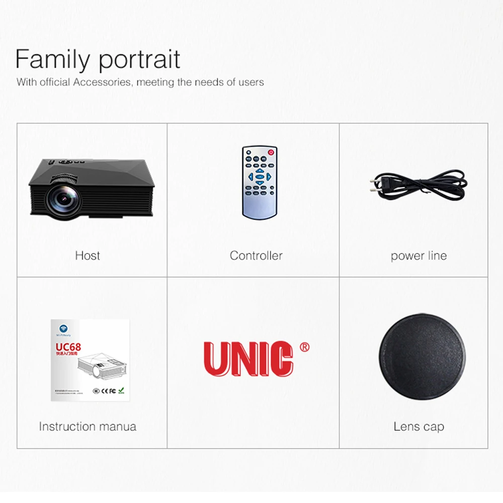 Оригинал UNIC UC68 UC68H Портативный светодиодный проектор 1800 люмен 80 110 ANSI HD 1080 p Full HD видеопроектор проектор для домашнего Кино