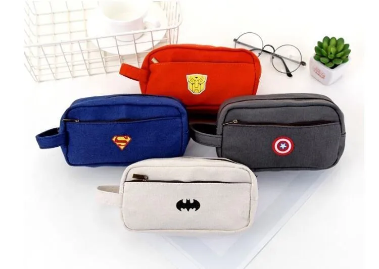 Cartoon Superhero Big Canvas Pencil Case For Boys Cute Large Pencil Box Pen Case School Supplies Stationery