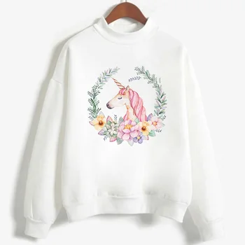 

Unicorn Printed Autumn Winter Fashion White Solid Color Harajuku Pullover Thick Loose Women Hoodies Sweatshirts Female Casual