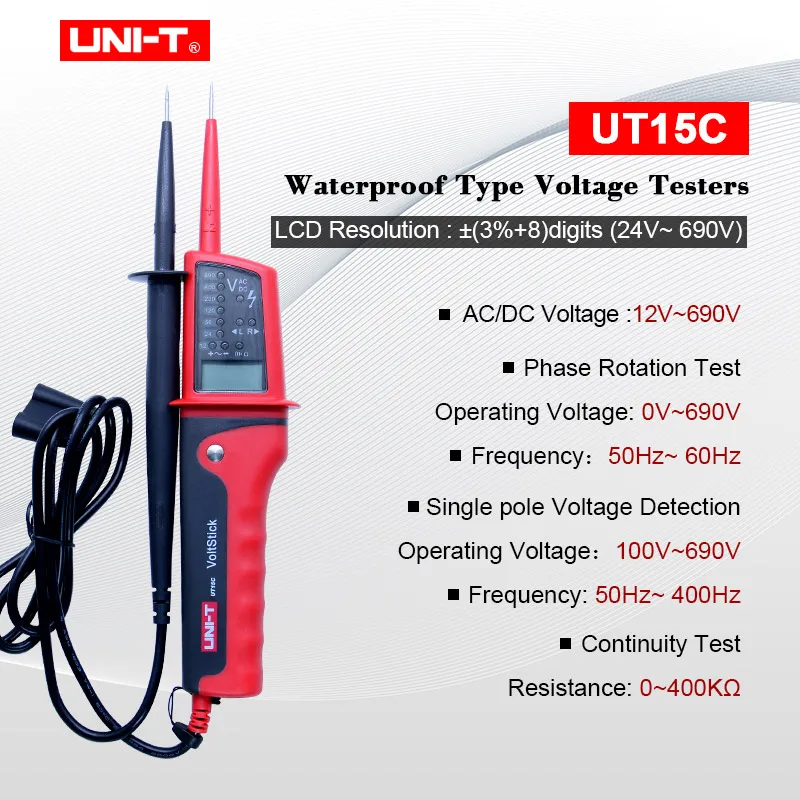 UNI-T UT15B/UT15C Водонепроницаемый Многофункциональный детектор напряжения Вольт тестер ручка вольтметр переменного тока постоянного тока звуковой сигнал и светодиодный светильник индикатор - Цвет: UT15C