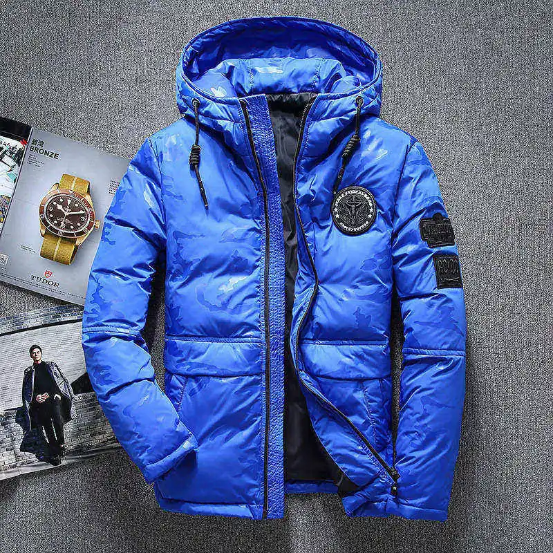 New Top quality 70% Duck Down Jacket Men Coat Thick Snow Parka Hooded Warm Winter Jacket Male Outerwear - Цвет: Синий