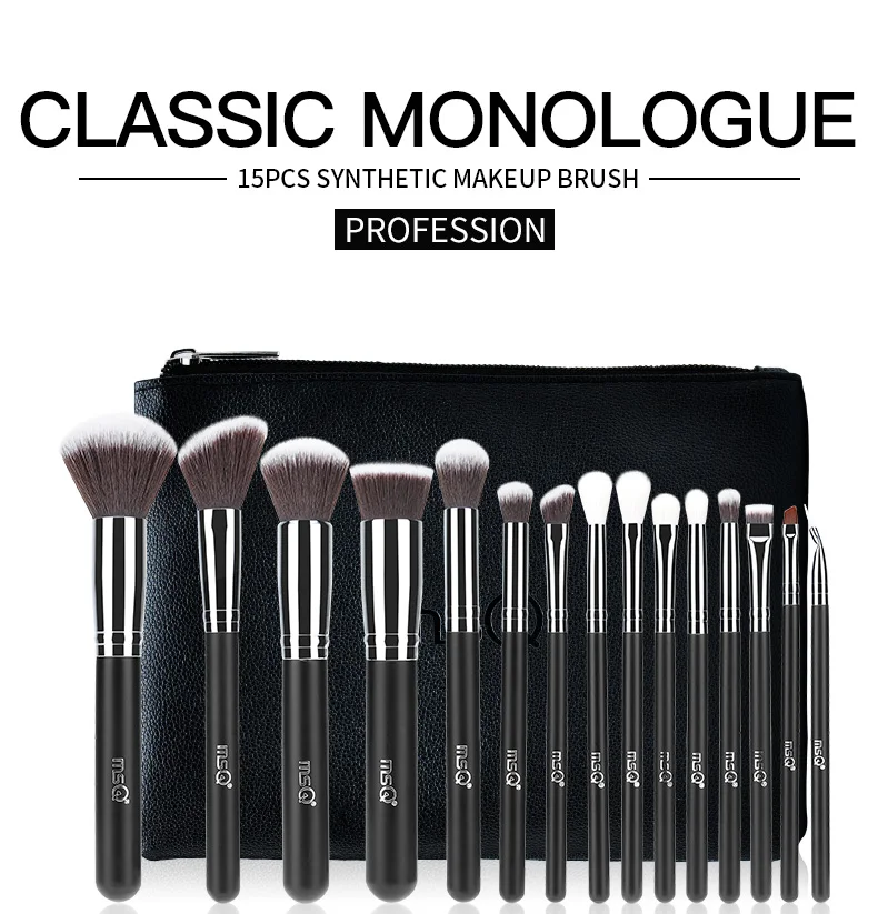 qualidade com pu escovas de cabelo sintético de alta estojo de couro msq 15 pcs pro makeup brushes Grupo fundação eye blush make up kit 2 conjunto fundação sombra blush compõem kit escova