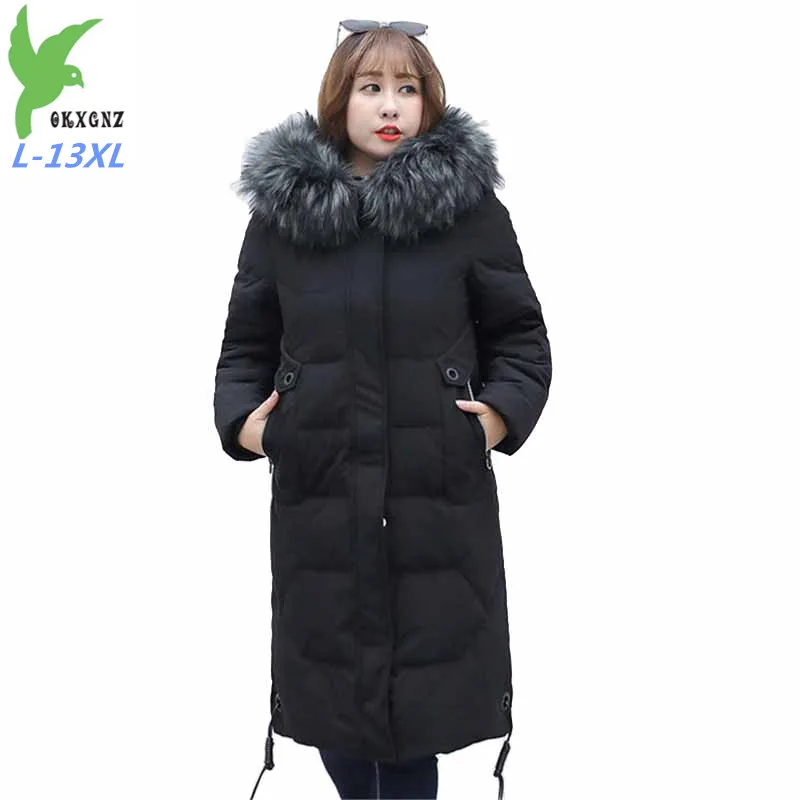 

High quality Plus size L-13XL Winter Parkas Women Down cotton Coat Thick Warm Hooded Fur collar Jackets Female Basic Coats G29