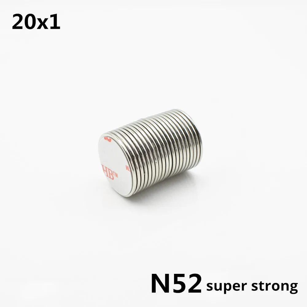 

15pcs 20x1mm N52 neodymium magnet with 3M glue Double-sided adhesive tape Bar Cuboid circle small round super strong Permanent