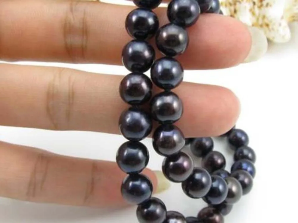 

New 9-10MM BLACK SALTWATER AKOYA CULTURED PEARL NECKLACE 18" AAA