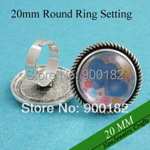 

20mm Antique Silver Rope-edged Finger Ring Tray, Adjustable Victorian Blank Ring Setting + Matching Glass