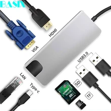 Basix USB-C концентратор Thunderbolt 3 type C адаптер док-станция USB 3,0 порт 4K HDMI 1080P VGA RJ45 Gigabit Ethernet для Macbook huawei P20pro