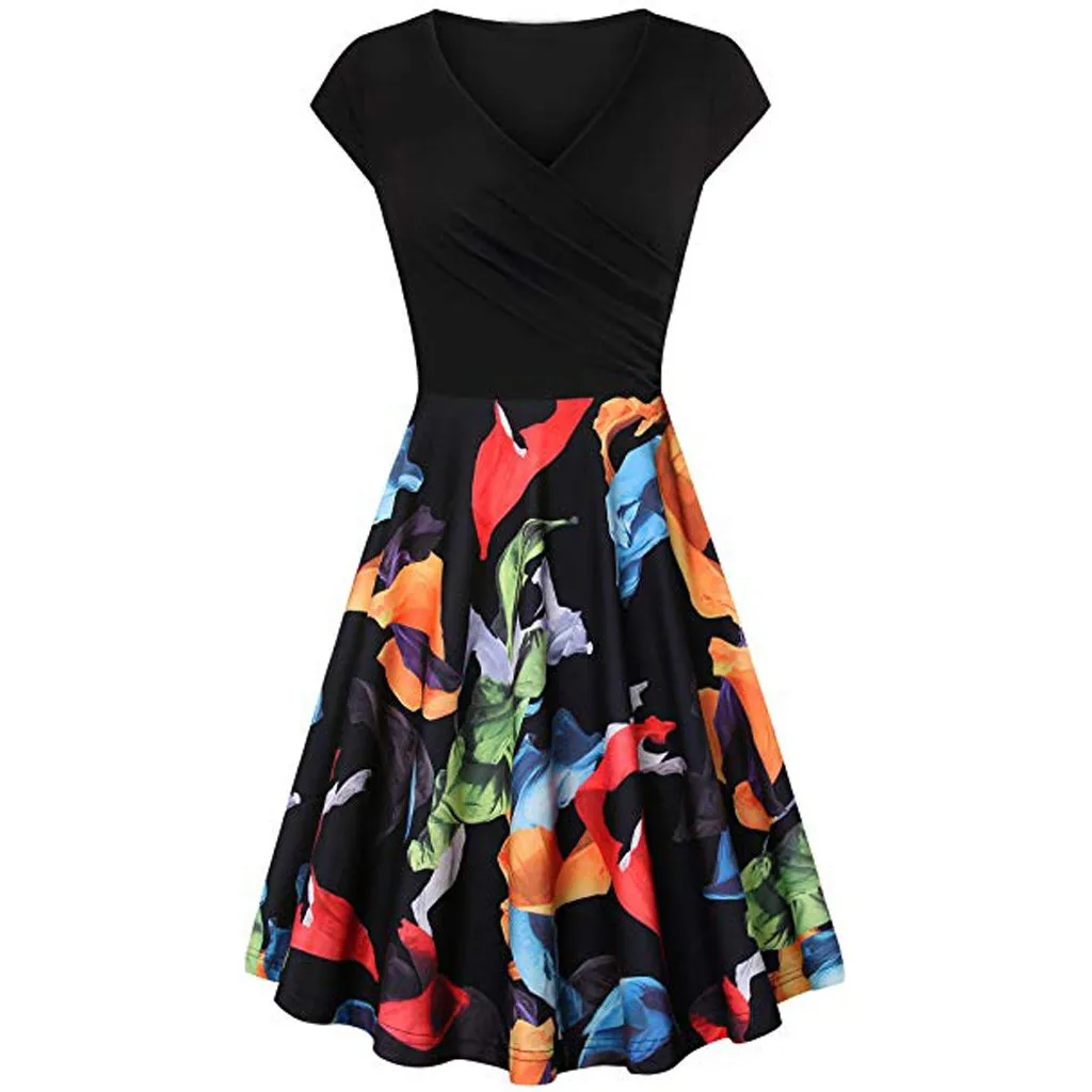 

SAGACE Short Elegant Flared Dress Woman Empire Waist Dress 2019 High Waist Ladies Flared Dresses Retro Elegant A-line Dresses