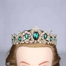 Европейский стиль, романтическая женская зеленая корона, свадебная тиара, повязка на голову, принцесса, невесты, ювелирное изделие, гребень для волос, стразы
